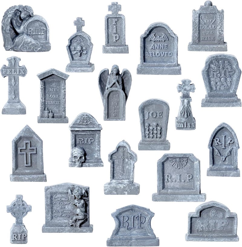 Bbiamsleep 20 Pcs Halloween Miniature Tombstones Figurine Mini Resin Tombstones Mini Graveyard Gravestone Halloween Figurines for Miniature Graveyard Scene DIY Crafts Outdoor Decorations - Image 1